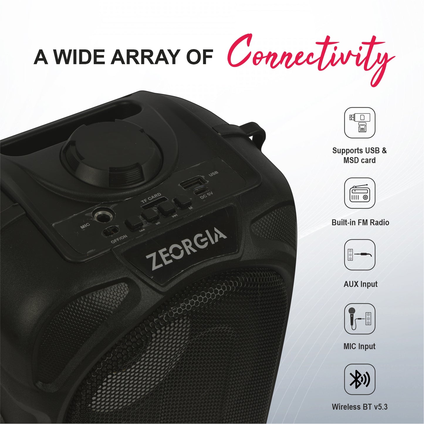 ZEORGIA ZR003 Dual 4-Inch Bluetooth Speaker | 30W RMS Power, USB/SD Card Support, FM Radio, Mic Input, and More | Proudly Made in India with BT 5.0 Technology