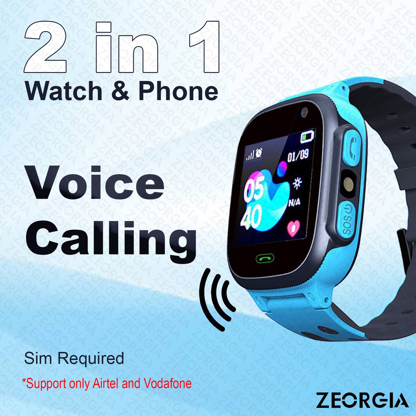 Zeorgia Kids Smart Watch Phone | Location Tracking | 2-Way Voice Calling | SIM Card Compatible | Selfie Camera | Parent Control App | Voice Chat | Long Battery Life | Ideal for Boys & Girls