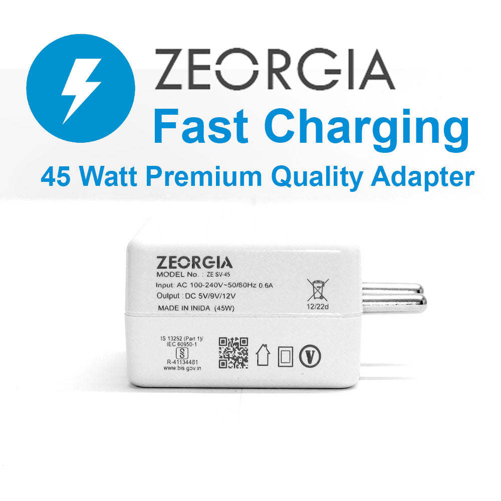 ZEORGIA ZE-VOOC 45W Dash Charger | Advanced Safety Features, Over Temperature, Over Power, Short Circuit Protection, Fireproof Design | Proudly Made in India