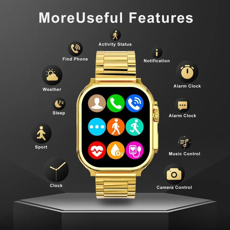 Zeorgia IW9 2.02" inch Touch Display Series 8 24K Gold Ultra Bluetooth Calling Smartwatch with Sports Features & Health Tracker and Wireless Charging