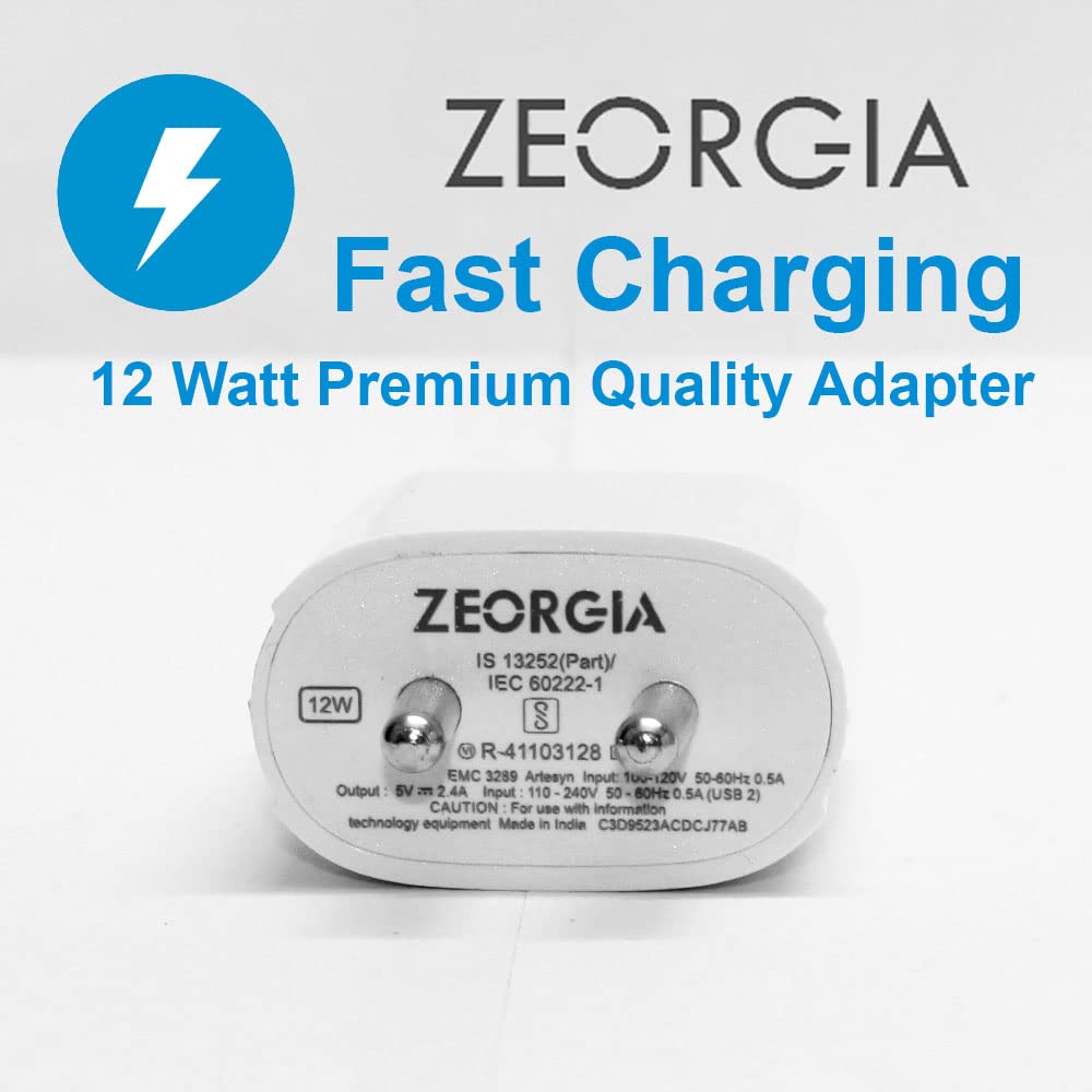 ZEORGIA ZE-SS30 12W Power Charger | Swift and Smart Charging with Auto-Detection, Intelligent Chip, and Advanced Safety Features | Dual Port, Fireproof Design, and Proudly Made in India