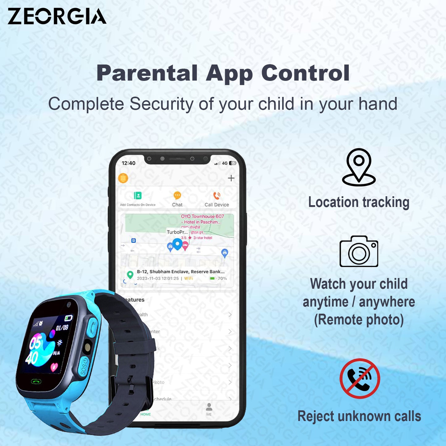 Zeorgia Kids Smart Watch Phone | Location Tracking | 2-Way Voice Calling | SIM Card Compatible | Selfie Camera | Parent Control App | Voice Chat | Long Battery Life | Ideal for Boys & Girls