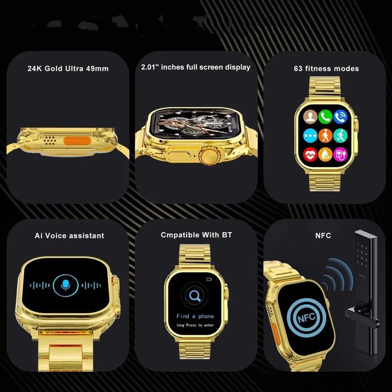 Zeorgia IW9 2.02" inch Touch Display Series 8 24K Gold Ultra Bluetooth Calling Smartwatch with Sports Features & Health Tracker and Wireless Charging