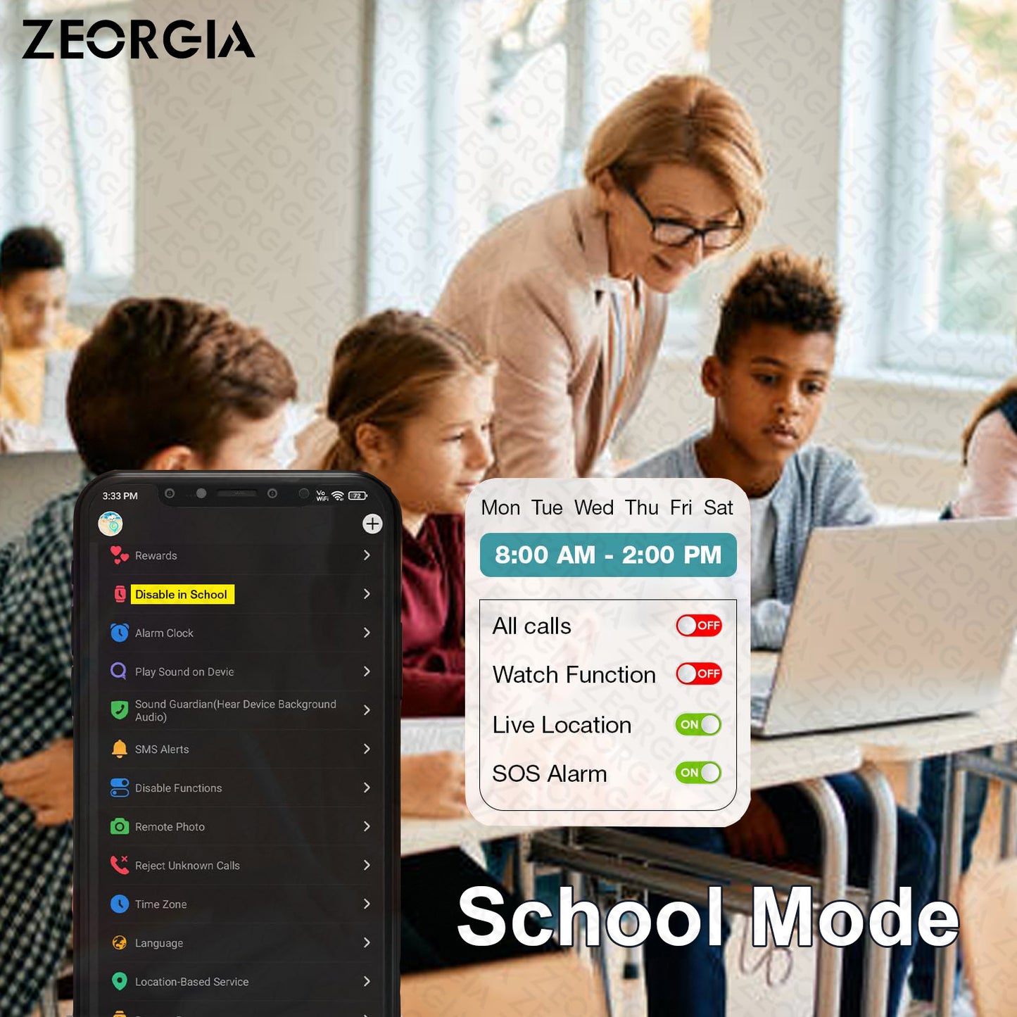 Zeorgia Kids Smart Watch Phone | Location Tracking | 2-Way Voice Calling | SIM Card Compatible | Selfie Camera | Parent Control App | Voice Chat | Long Battery Life | Ideal for Boys & Girls