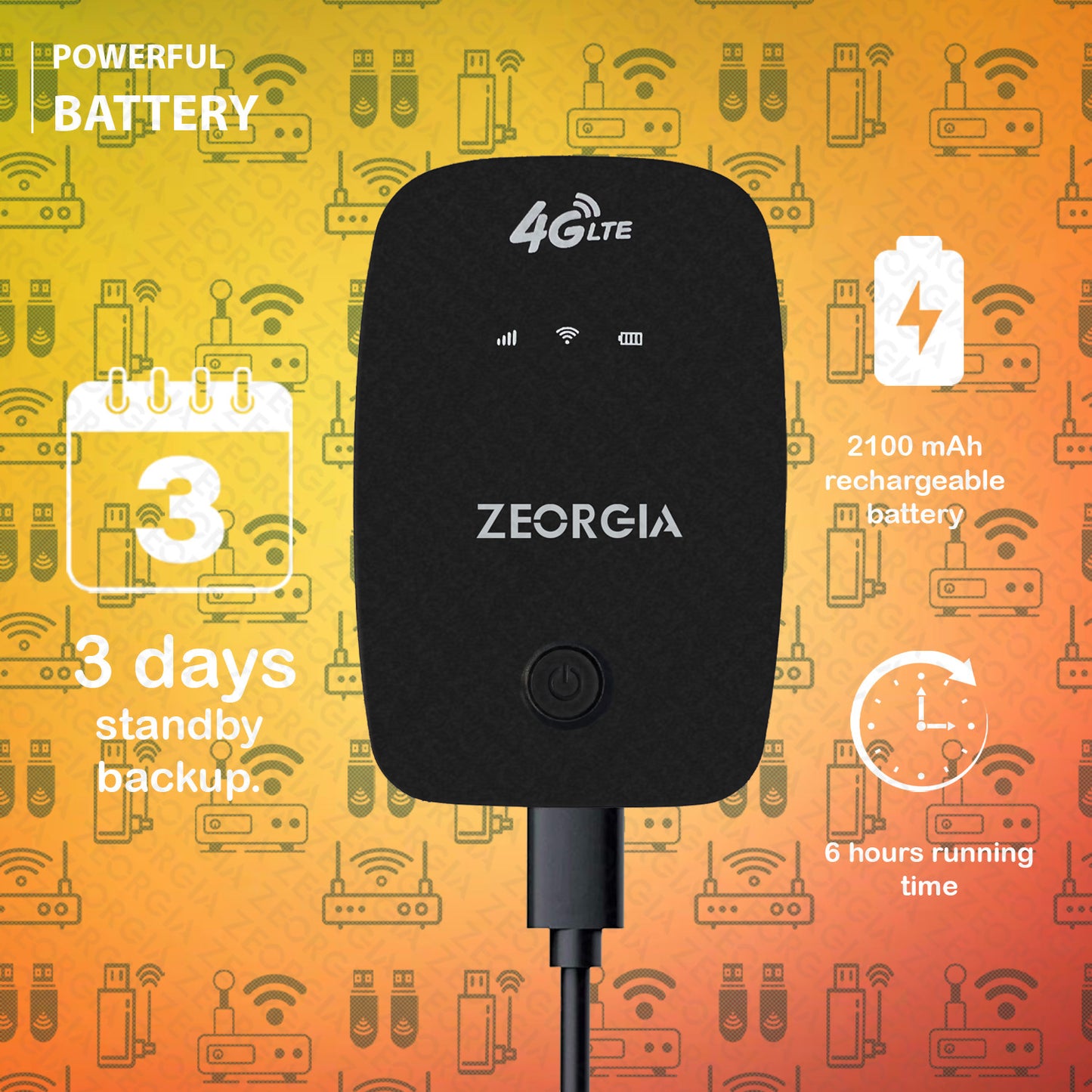 ZEORGIA 4G LTE Wireless Dongle with All Sim Network Support | Single Band Plug & Play Data Card with Up to 150Mbps WiFi Hotspot | 2100Mah Rechargeable Battery