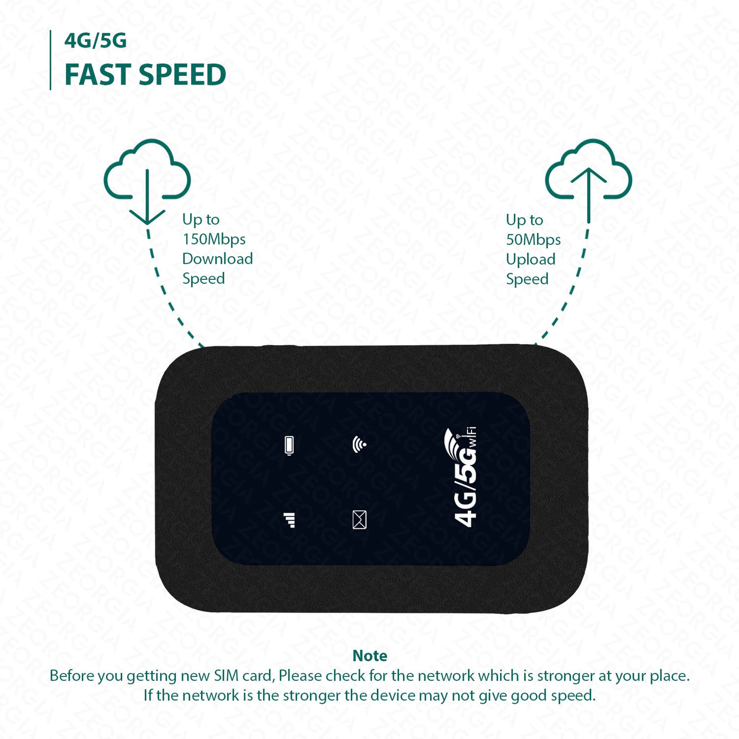 ZEORGIA MF800 4G LTE Wireless Dongle with All 4G/ 5G SIM Network Support | Plug & Play 4G Data Card with up to 150Mbps & 2100mAh Rechargeable Battery WiFi Hotspot