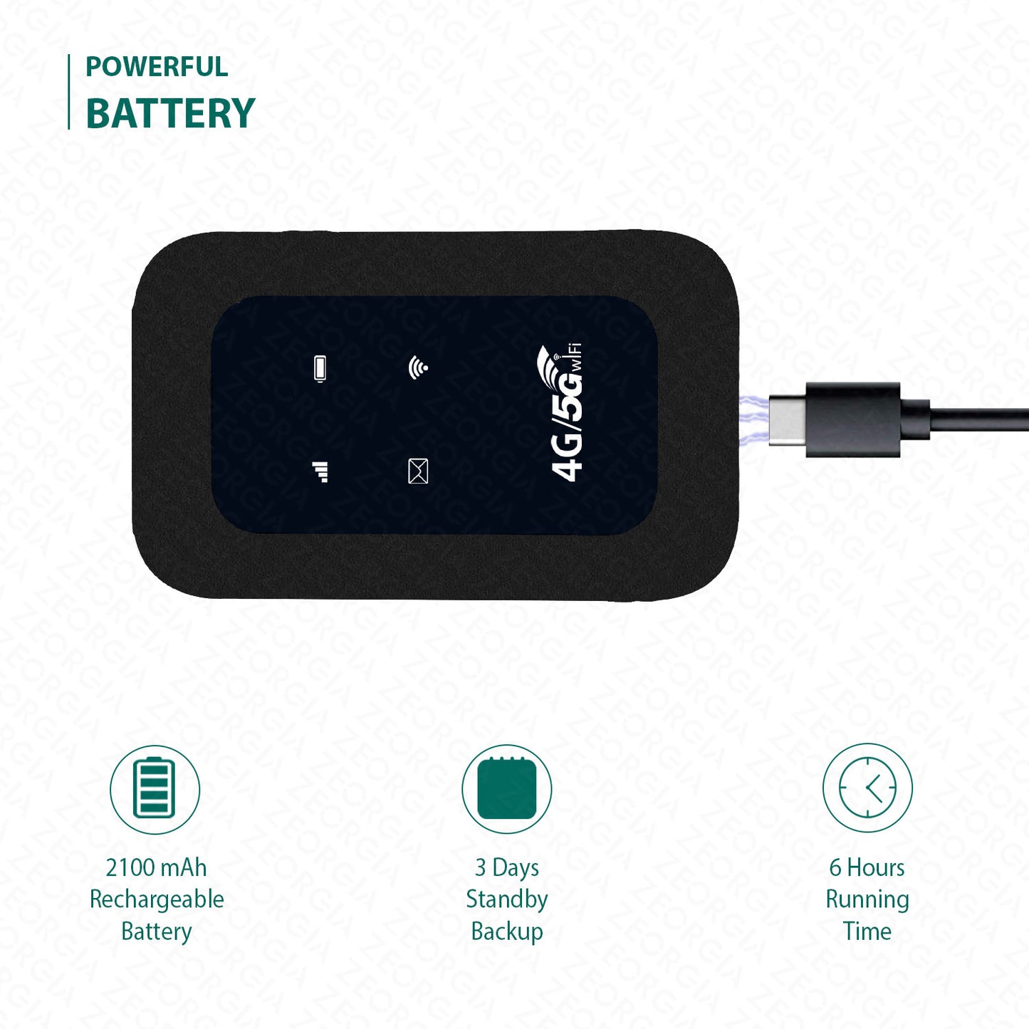 ZEORGIA MF800 4G LTE Wireless Dongle with All 4G/ 5G SIM Network Support | Plug & Play 4G Data Card with up to 150Mbps & 2100mAh Rechargeable Battery WiFi Hotspot