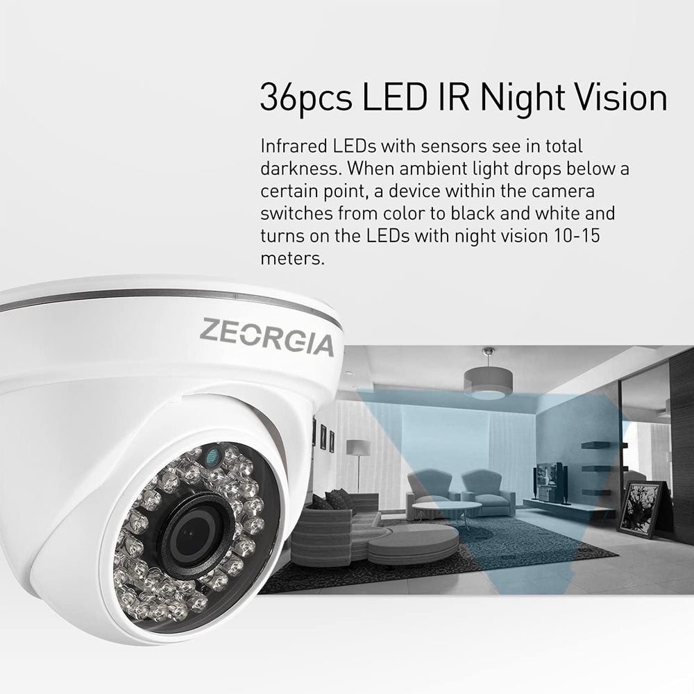 ZEORGIA Dome Camera Full HD, 1296P Resolution, Night Vision, P2P Remote View, Proudly Made in India