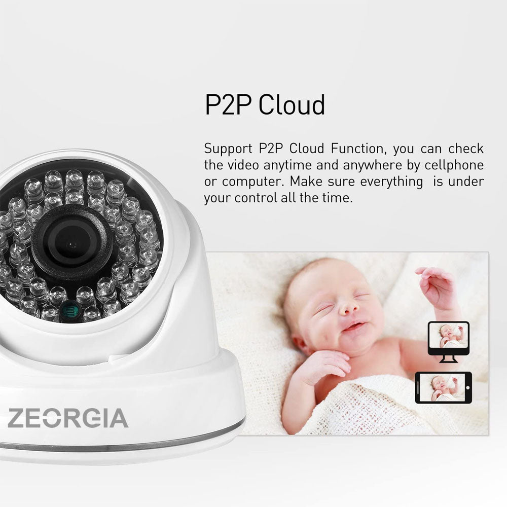 ZEORGIA Dome Camera Full HD, 1296P Resolution, Night Vision, P2P Remote View, Proudly Made in India