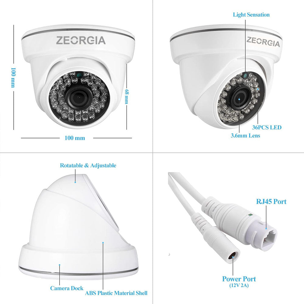 ZEORGIA Dome Camera Full HD, 1296P Resolution, Night Vision, P2P Remote View, Proudly Made in India