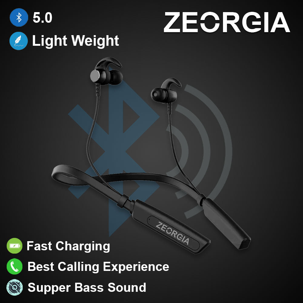 ZEORGIA ZE-Galaxy Lightweight Neckband Earphones with Magnetic Buds, Clear Voice, and Long Battery Life | Sweat & Water Resistant, Bluetooth v5.0, Proudly Made in India (Black)