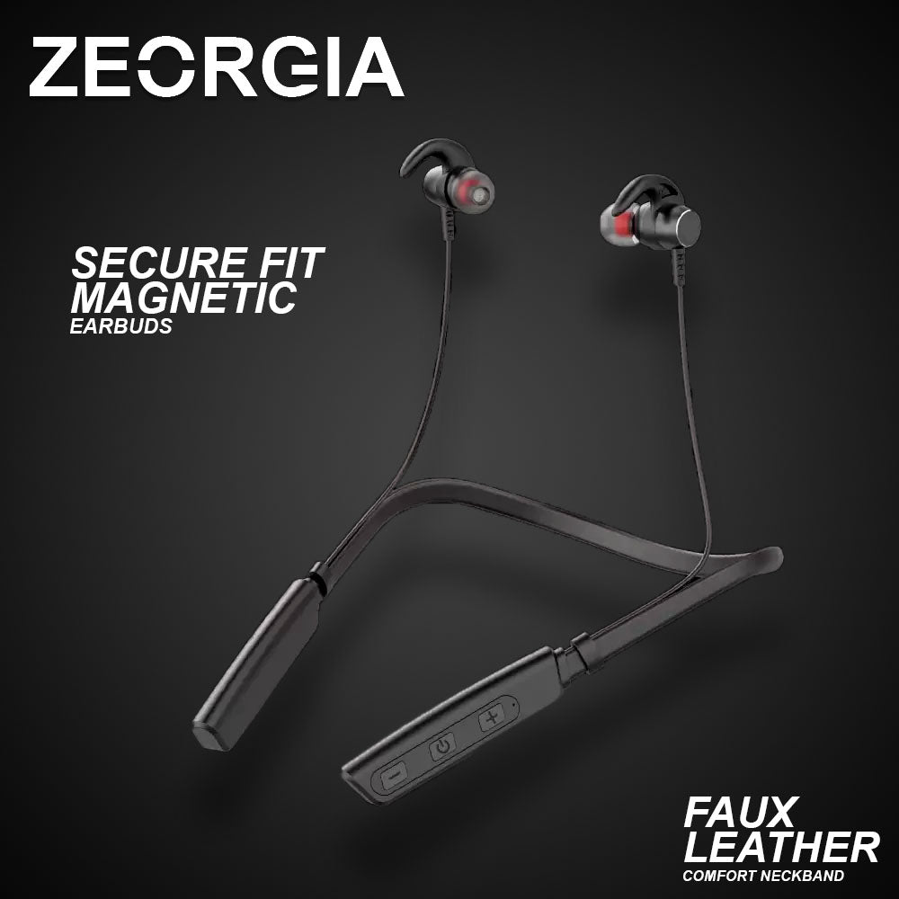 ZEORGIA ZE-Galaxy Lightweight Neckband Earphones with Magnetic Buds, Clear Voice, and Long Battery Life | Sweat & Water Resistant, Bluetooth v5.0, Proudly Made in India (Black)