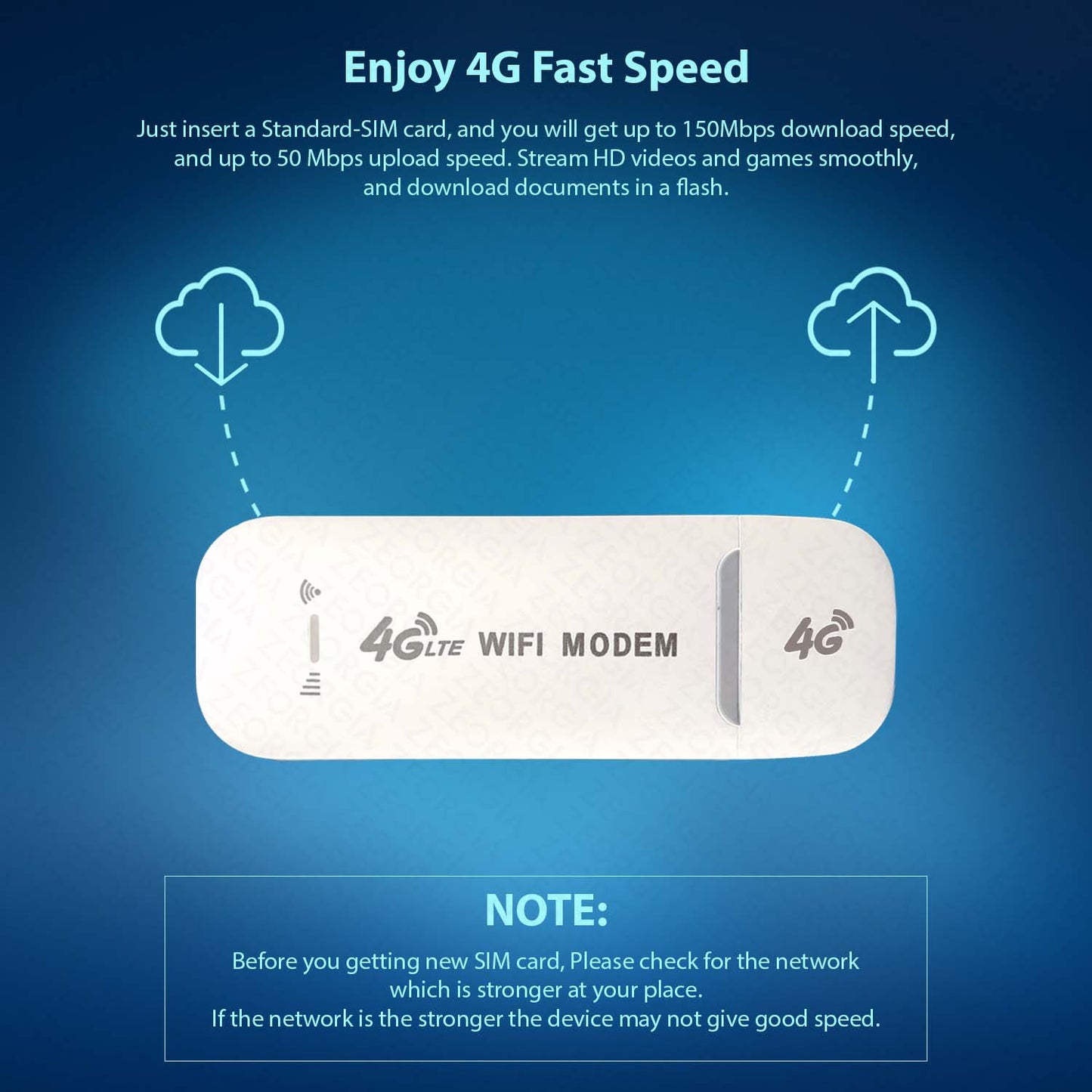 ZEORGIA 4G/5G LTE USB WiFi Dongle with All SIM Network Support | Plug & Play Data Card with up to 150Mbps Speed WiFi Hotspot | WiFi Router for 10 People