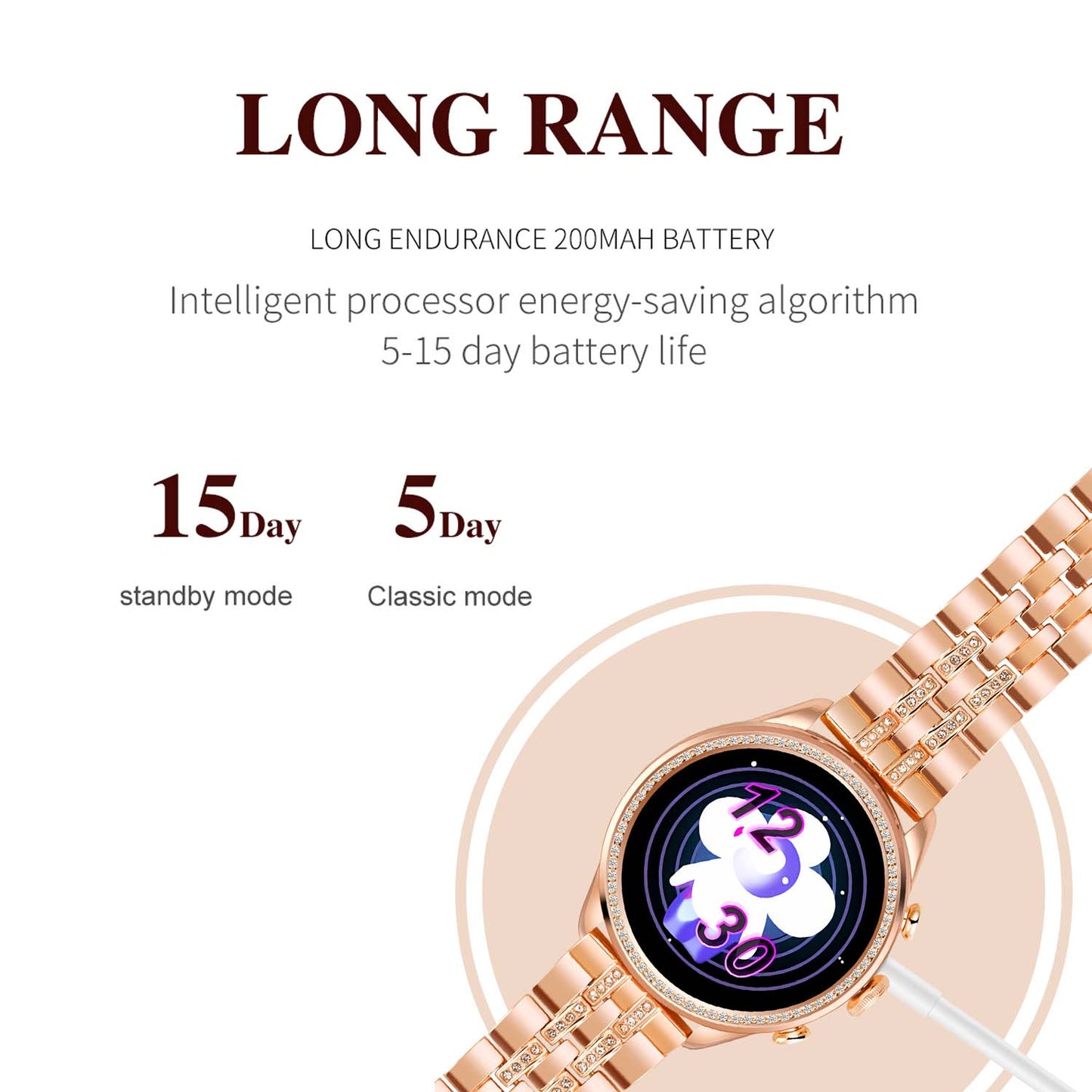 Zeorgia GEN9 Rose Gold Diamond Style Smart Watch, Metal Strap BT Calling Smartwatch