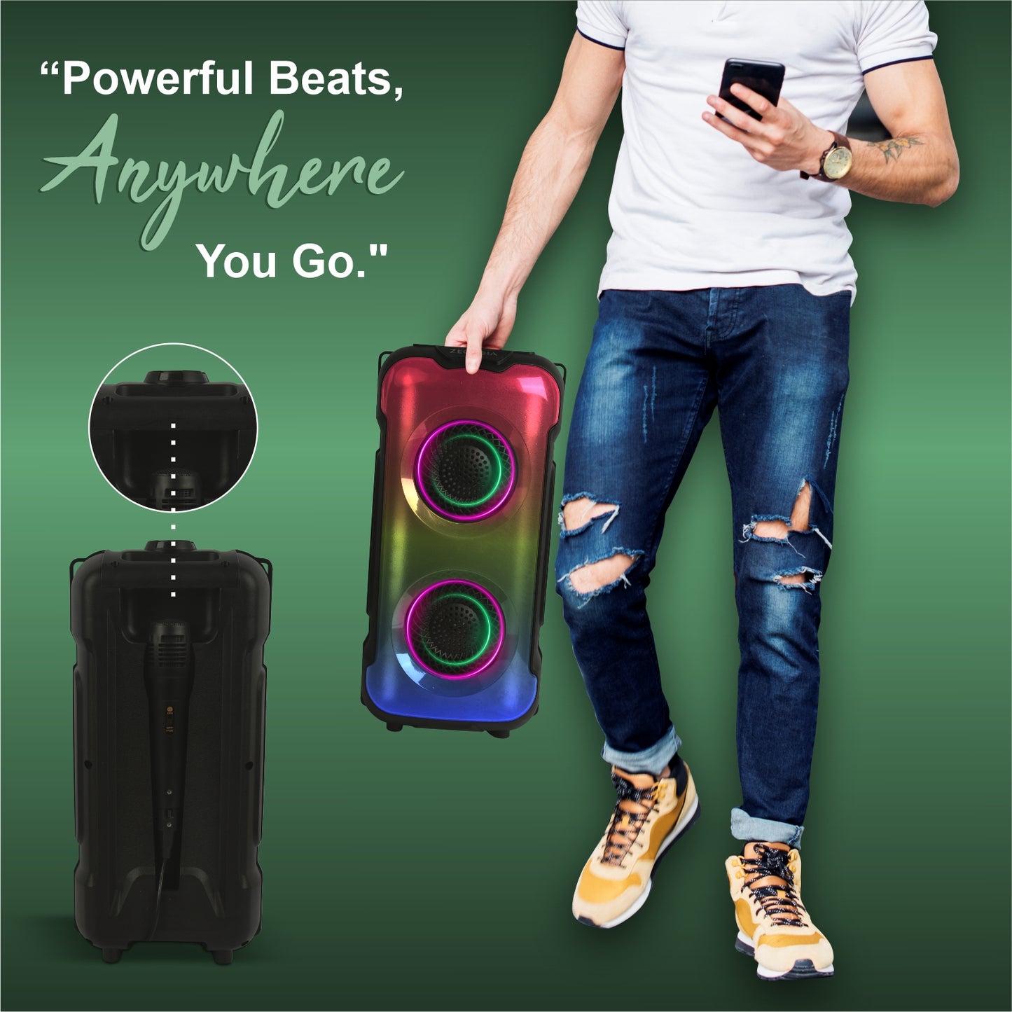 ZEORGIA ZR004 Dual 4-Inch Bluetooth Speaker | 30W RMS Power, USB/SD Card Support, FM Radio, Mic Input, and More | Proudly Made in India with BT 5.0 Technology