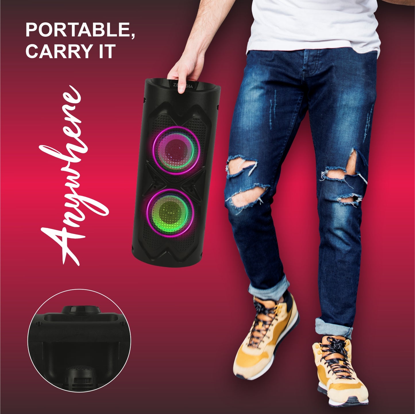 ZEORGIA ZR011 Dual 4-Inch Bluetooth Speaker | 30W RMS Power, USB/SD Card Support, FM Radio, Mic Input, and More | Proudly Made in India with BT 5.0 Technology