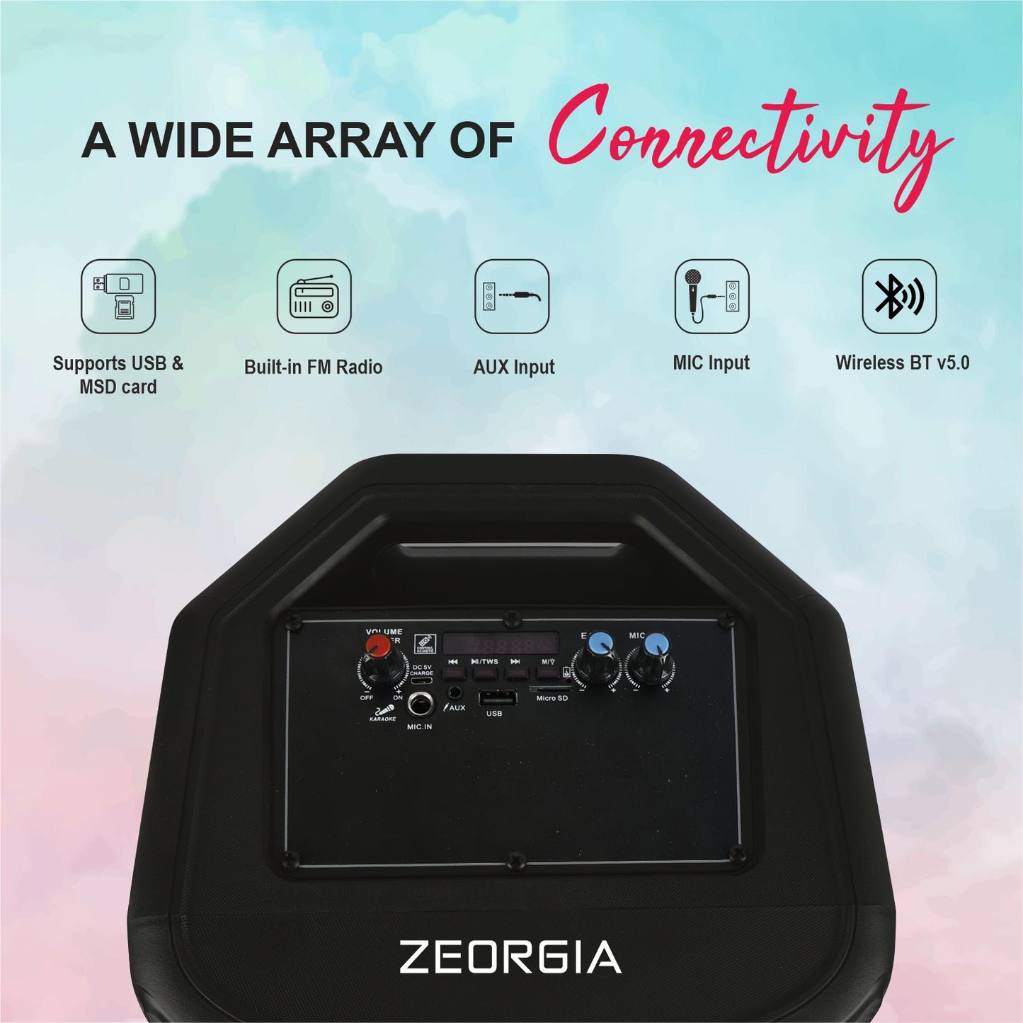 ZEORGIA ZR002 Powerful 80W Dual 8-Inch Portable Bluetooth Speaker with Fire-Light Design, Wireless BT v5.0, and Rechargeable Battery | Ideal for Ultimate Audio Experience