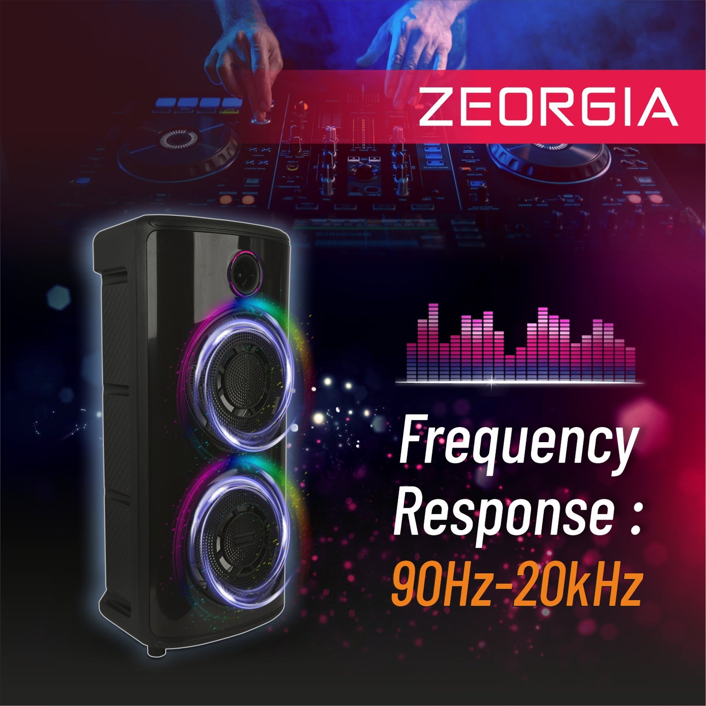 ZEORGIA ZR002 Powerful 80W Dual 8-Inch Portable Bluetooth Speaker with Fire-Light Design, Wireless BT v5.0, and Rechargeable Battery | Ideal for Ultimate Audio Experience